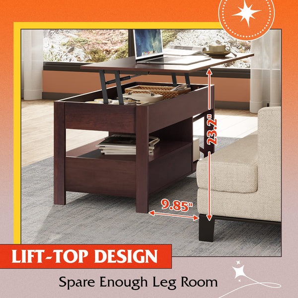 Lift Top Coffee Table with Storage Drawers & Hidden Compartment