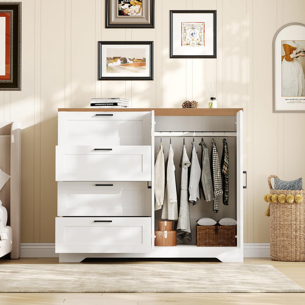2-Door Wardrobe Armoire with 4 Drawers & Hanging Rod