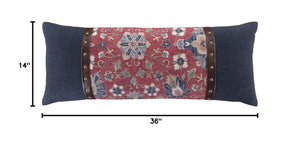 Floral Lumbar Throw Pillow – 14x36 Inch, Navy & Red