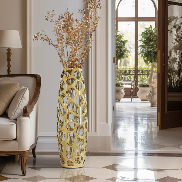 Gold Ceramic Floor Vase 24 Inch
