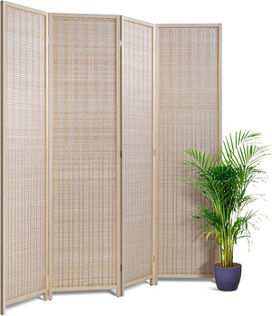 4-Panel Folding Wood Room Divider Privacy Screen
