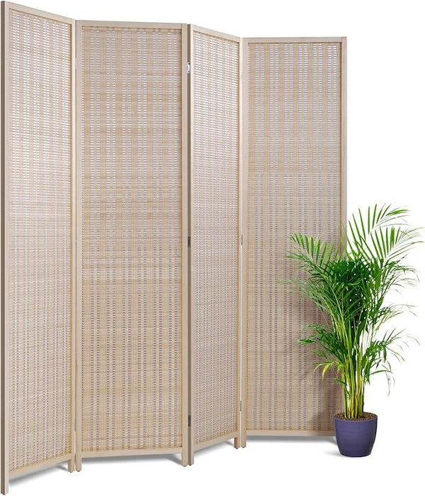 4-Panel Folding Wood Room Divider Privacy Screen