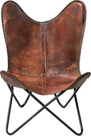 Genuine Leather Butterfly Chair with Folding Iron Frame