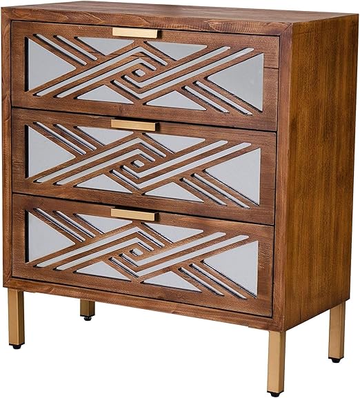 2-Door Accent Cabinet with Geometric Mirror Front
