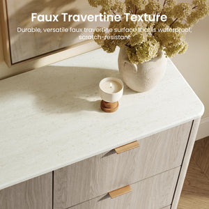 6-Drawer Bedroom Dresser with Faux Travertine Top