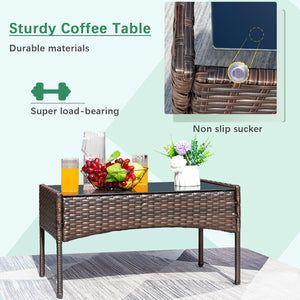 4-Piece Outdoor Wicker Patio Conversation Set with Cushions & Glass Table