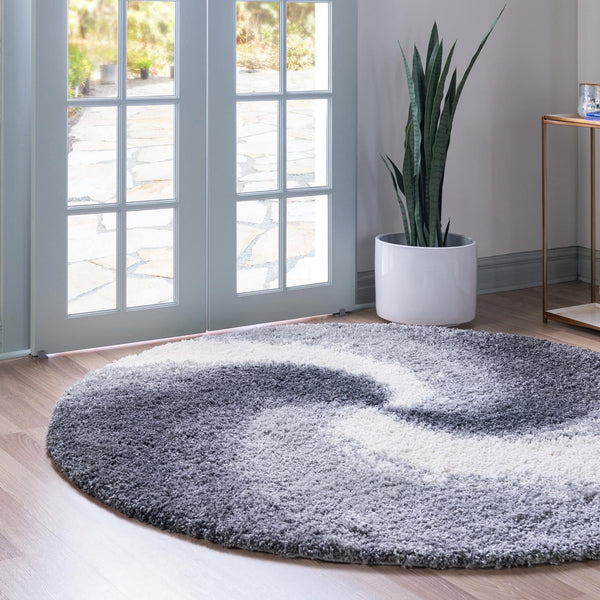 6 Ft Round Shag Area Rug – Abstract Swirl Pattern