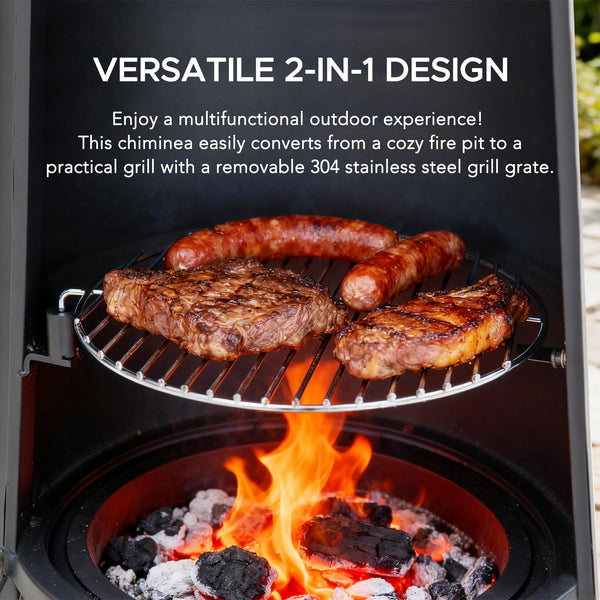 2-in-1 Chiminea Fire Pit & Grill, 57" Tall Outdoor Fireplace