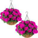 Artificial Geranium Hanging Baskets with Silk Flowers – Set of 2