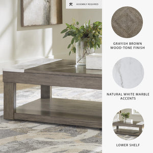 Lift-Top Coffee Table with Lower Shelf, Marble Accents & Casters