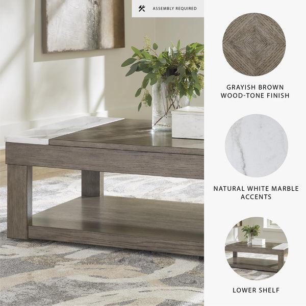 Lift-Top Coffee Table with Lower Shelf, Marble Accents & Casters
