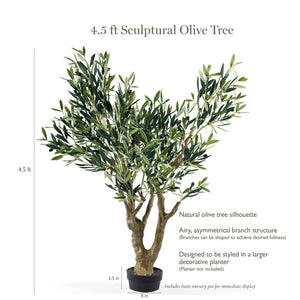 4.5 ft Artificial Olive Tree with Pot – Real Touch Indoor Faux Tree