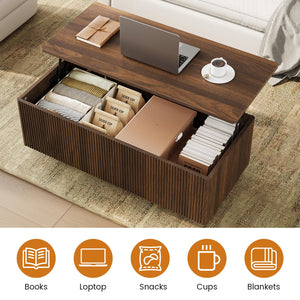 Lift-Top Coffee Table with Hidden Storage & Fluted Wood Design