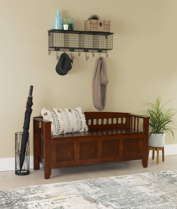 Split Seat Storage Bench with Walnut Finish
