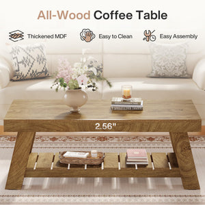 2-Tier Farmhouse Coffee Table with Storage Shelf