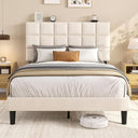 Platform Bed Frame with Adjustable Upholstered Headboard