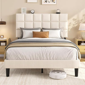 Platform Bed Frame with Adjustable Upholstered Headboard