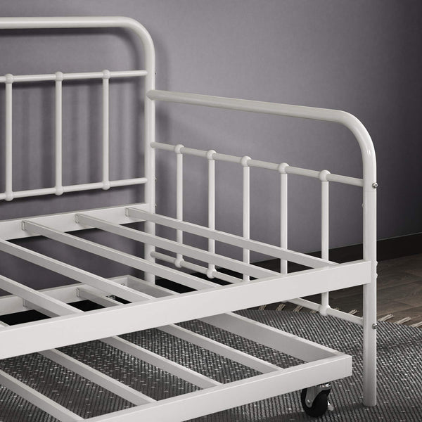 Twin Daybed and Trundle Frame Set – Steel Slat Support, White