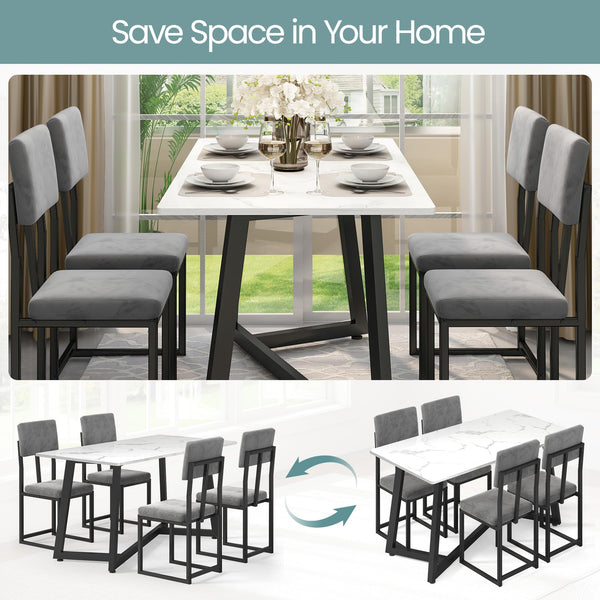 5-Piece Faux Marble Dining Table Set with Upholstered Chairs