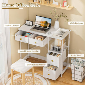 Small Computer Desk with 4 Fabric Drawers