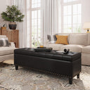 Faux Leather Storage Ottoman Bench, 51" Long, 30 Gallon, Tufted, Wooden Legs