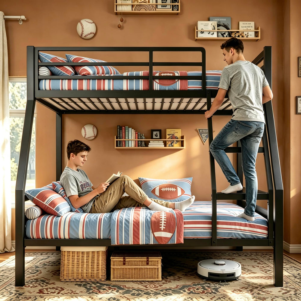 Metal Bunk Bed Twin over Full with Full-Length Guardrail