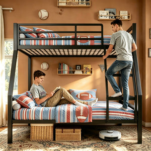 Metal Bunk Bed Twin over Full with Full-Length Guardrail