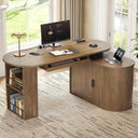 L-Shaped Rotating Computer Desk with Storage Cabinet, Keyboard Tray & Power Outlet – 60 Inch
