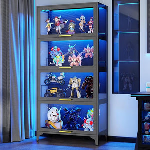 65" Tall Glass Display Cabinet with RGB LED Lights, 4-Tier Metal Curio Cabinet