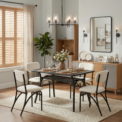 5-Piece Dining Table Set with 4 Boucle Chairs & Storage Shelf