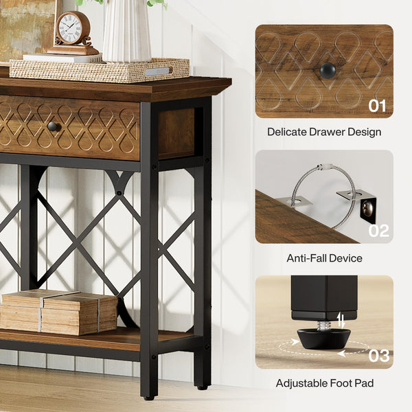 70.86" Industrial Console Table with 3 Drawers & Open Shelf