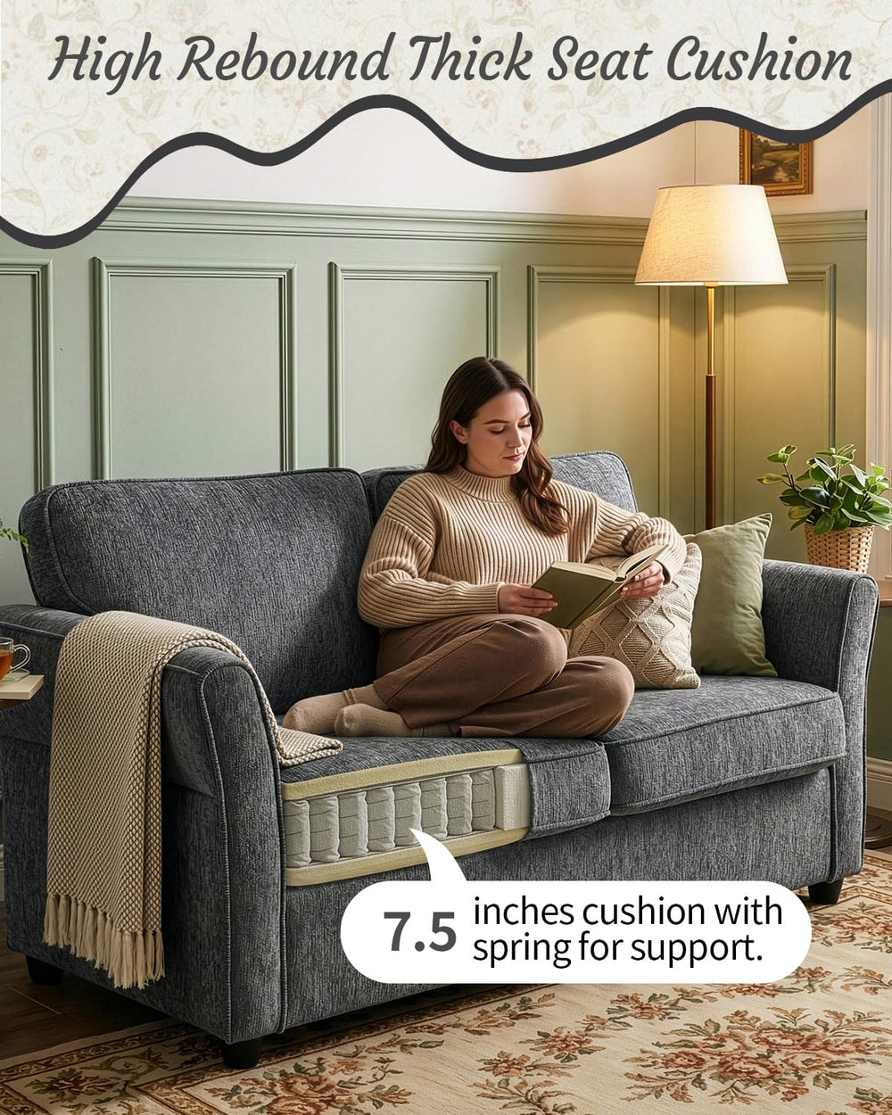 67" Chenille Loveseat Sofa with Removable Covers & Solid Wood Frame