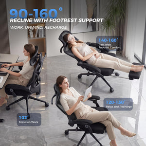 Ergonomic Office Chair with Footrest & Reclining Mesh Back