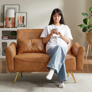48" Faux Leather Loveseat Sofa – Mid-Century Modern 2-Seater