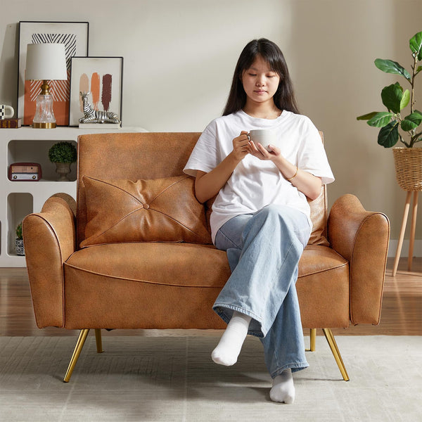 48" Faux Leather Loveseat Sofa – Mid-Century Modern 2-Seater