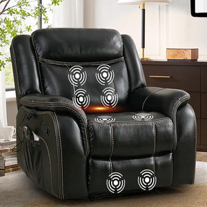 Massage Recliner Chair with Heat & Vibration – Faux Leather, Overstuffed, Wall Hugger