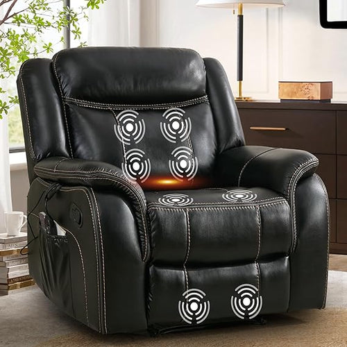 Massage Recliner Chair with Heat & Vibration – Faux Leather, Overstuffed, Wall Hugger