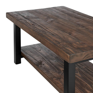 42-Inch Rectangular Solid Wood Coffee Table with Storage Shelf