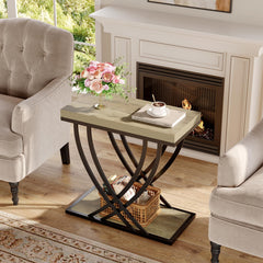 2-Tier Industrial End Table with Metal Frame