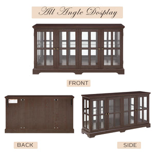 4-Door LED Glass Curio Cabinet with Adjustable Shelves
