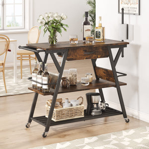 48-Inch Mobile Coffee Cart with Storage Drawer and Lockable Wheels