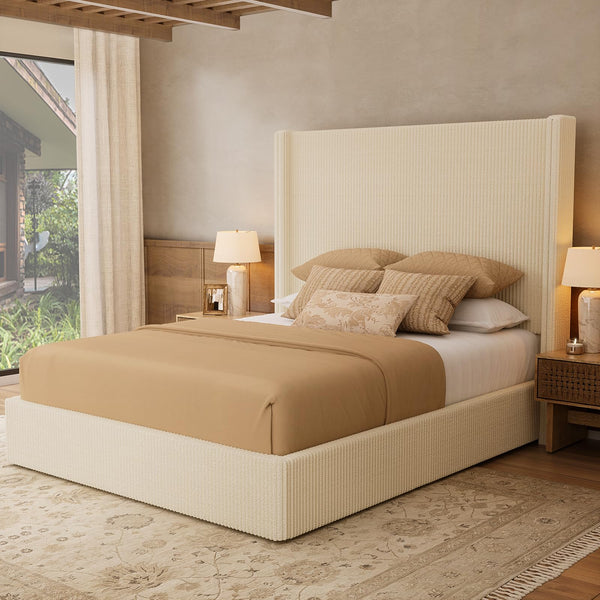 Queen Bed Frame with Lift-Up Storage & Wingback Headboard