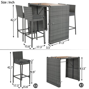 5-Piece Outdoor Wicker Bar Set with 4 Chairs