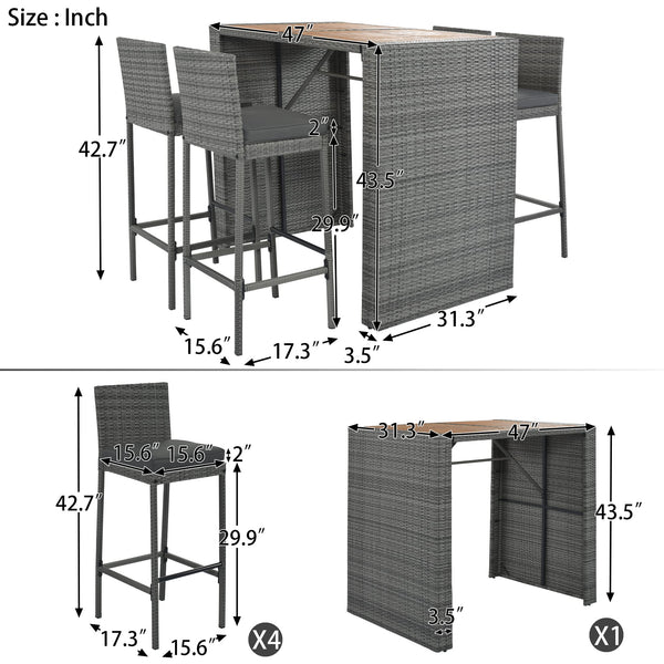 5-Piece Outdoor Wicker Bar Set with 4 Chairs