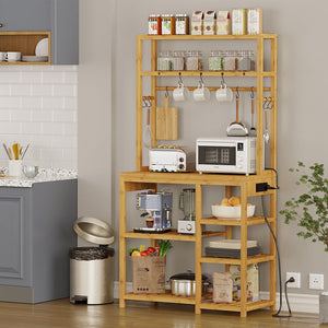 8-Tier Bamboo Bakers Rack with Power Outlets