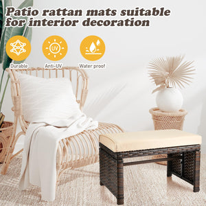 2-Pc Outdoor Rattan Ottoman Set with Removable Cushions