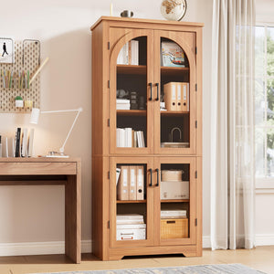70" Tall Kitchen Pantry Cabinet with 4 Arched Glass Doors & Adjustable Shelves