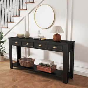 60" Console Table with 4 Drawers & Open Shelf