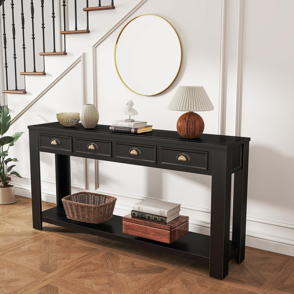 60" Console Table with 4 Drawers & Open Shelf
