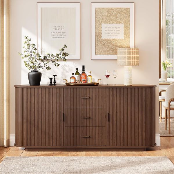 63" Fluted Sideboard Buffet Cabinet with 3 Drawers & 2 Doors
